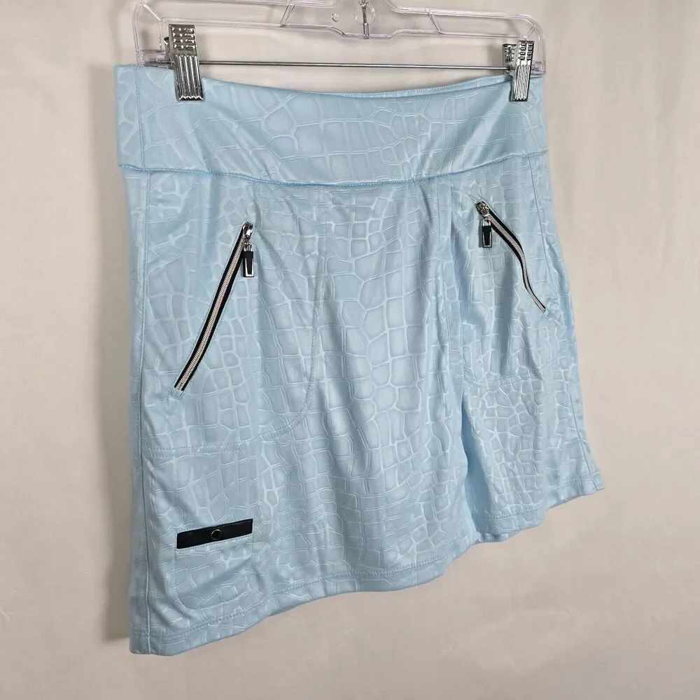 Jamie Sadock Skort Women's 2 Blue Textured Zip Pockets Pull On Golf Sports NWT